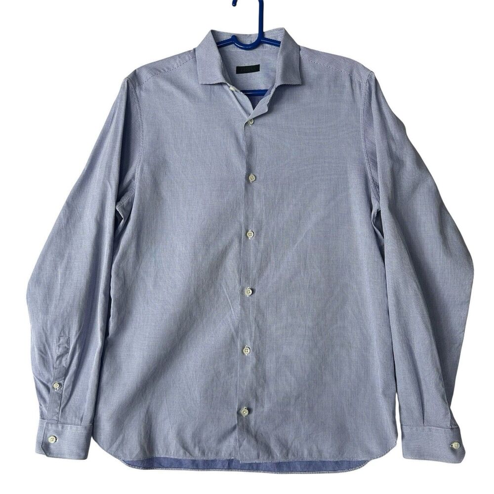 Z Zegna Men's Dress Shirt Size 41/16 Blue Houndstooth Long Sleeve Button Up